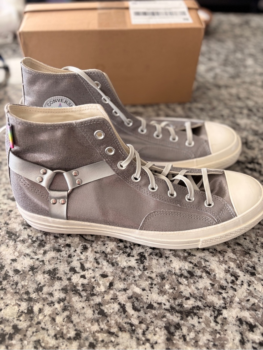 NWOT Converse Women’s 15/ Men’s 13 Gray Sneakers with Silver Accent